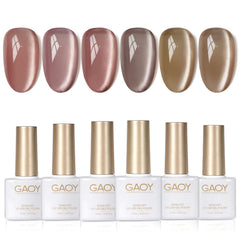 GAOY front packaging showing six gel polish bottles and magnet, professional kit advantage