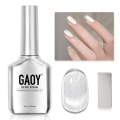GAOY front bottle showing silver holographic gel and included magnet for precise art