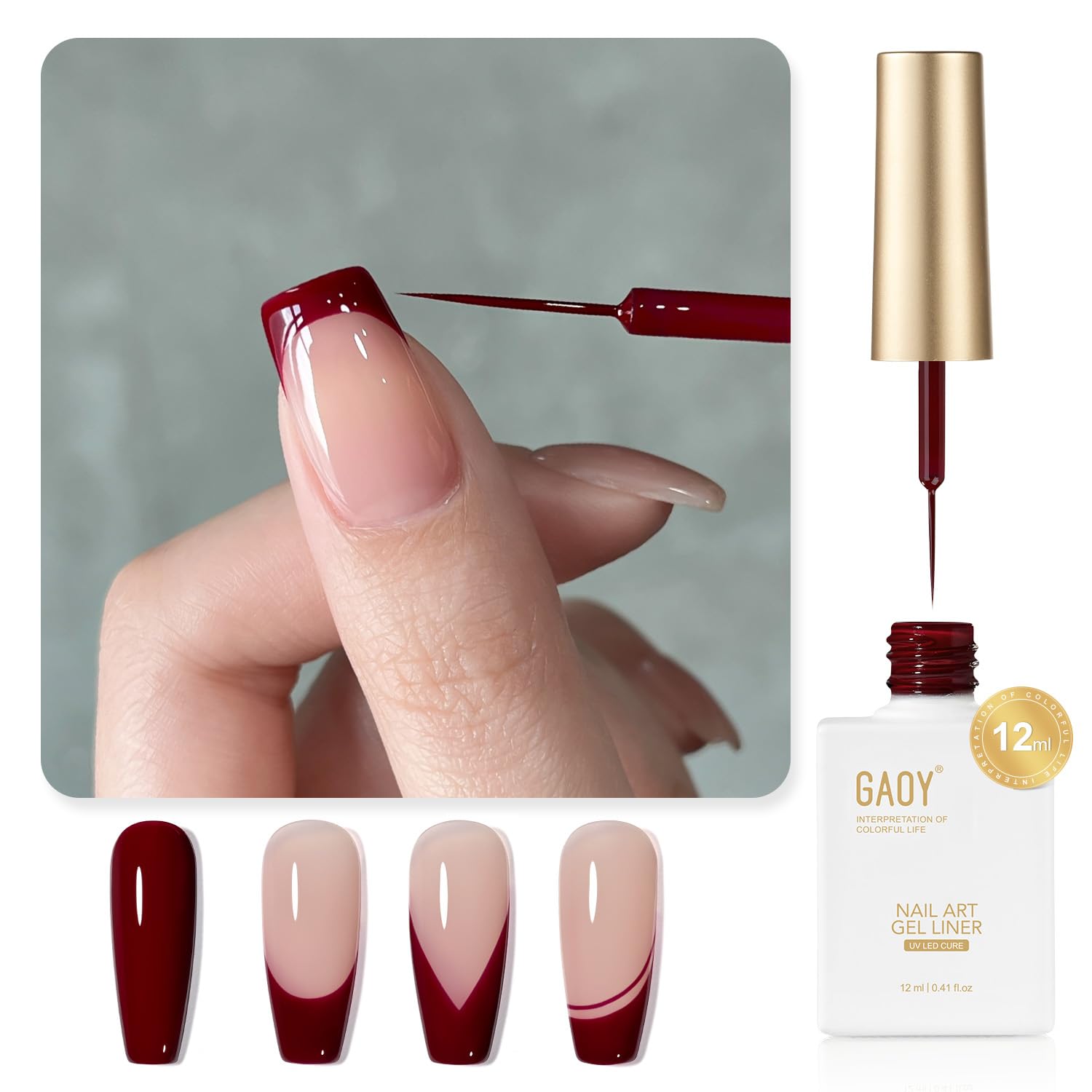 GAOY front bottle showing dark red shade and larger 12ml volume benefit