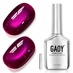 GAOY bottle front view showing hot pink holographic gel and brand label for easy identification