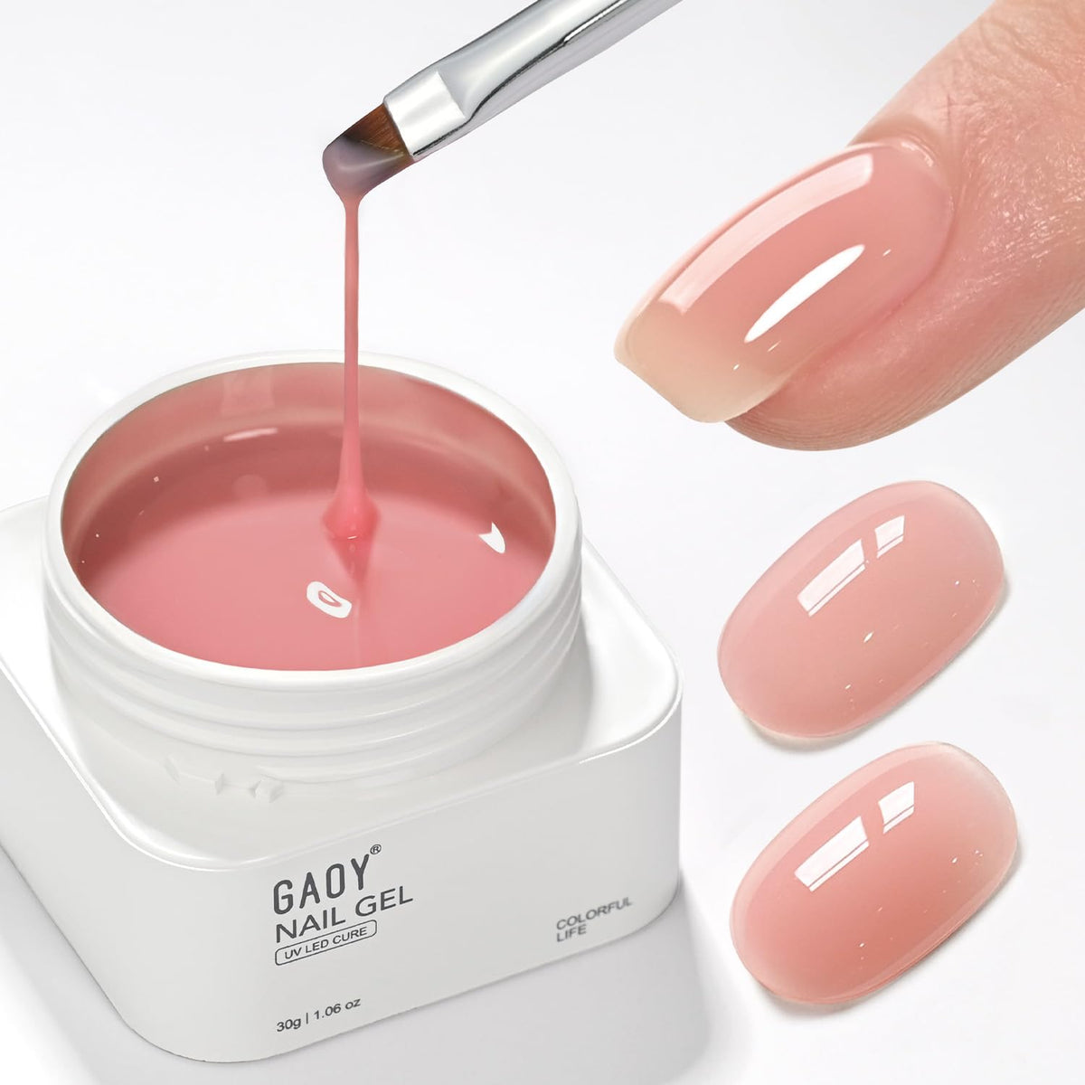 GAOY front bottle sea pink showing color and label, professional finish benefit