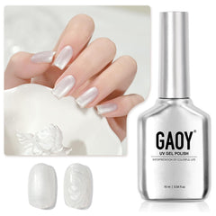 GAOY bottle front view showing shimmer white polish benefits salon finish