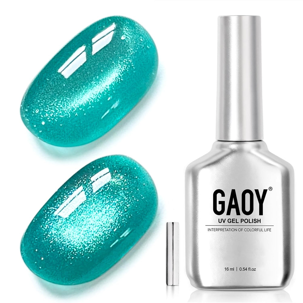 GAOY front bottle of turquoise teal gel polish showing label and shine for clear identification
