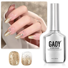 GAOY front bottle showing gold glitter and large 16ml capacity benefit