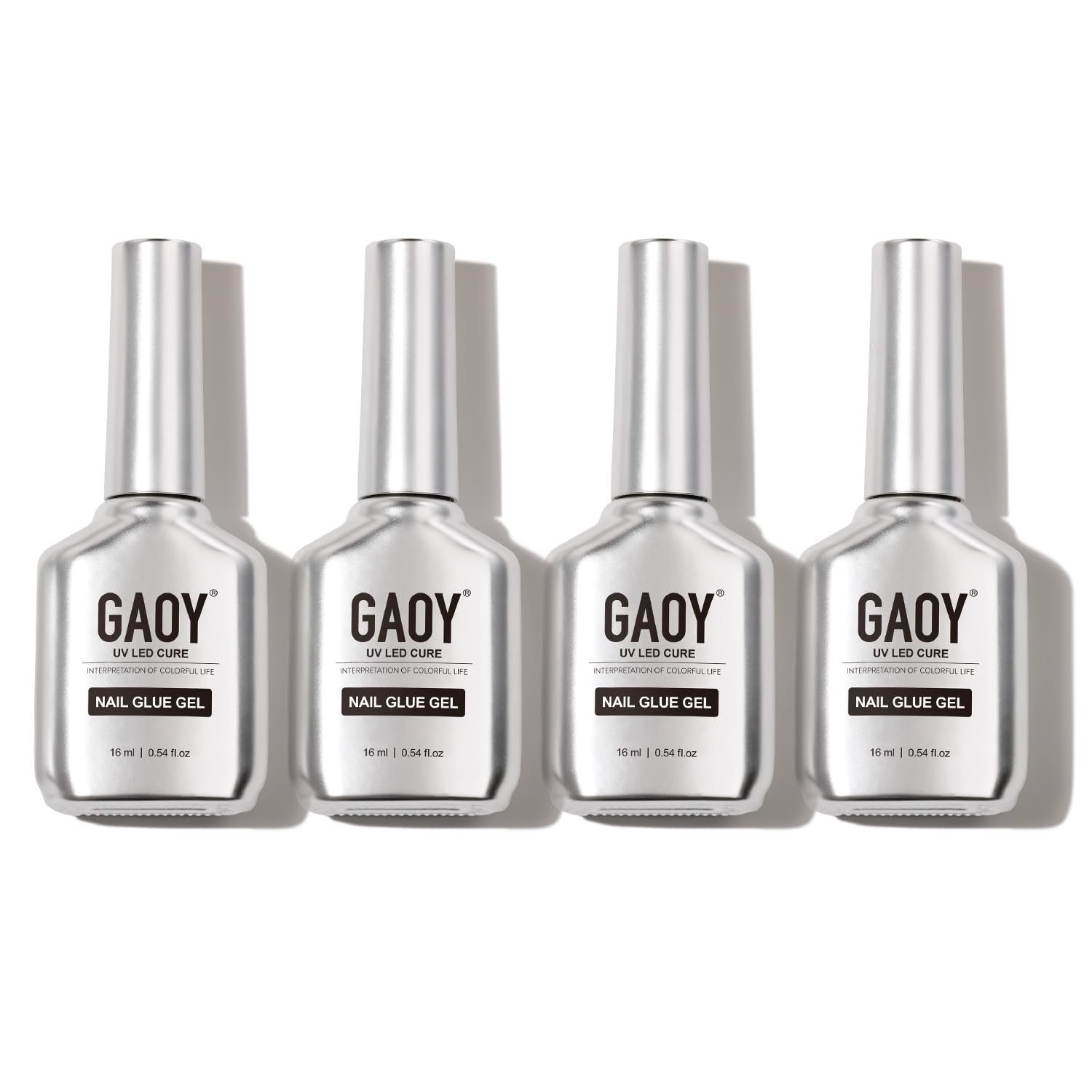 GAOY front view of four clear gel bottles showing product quantity and packaging benefit