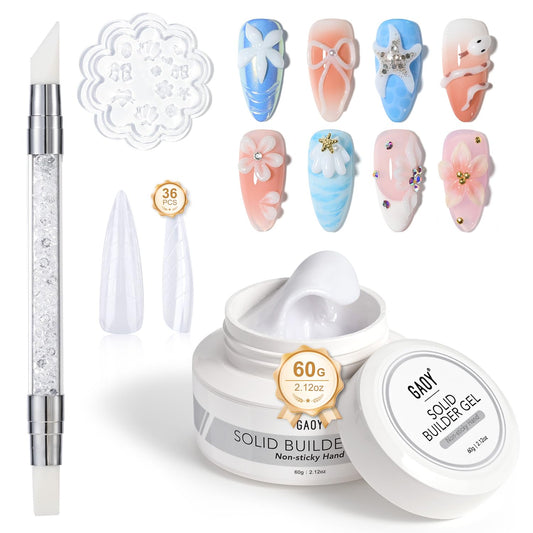 GAOY front packaging showing 60g solid builder gel and kit contents for quick setup