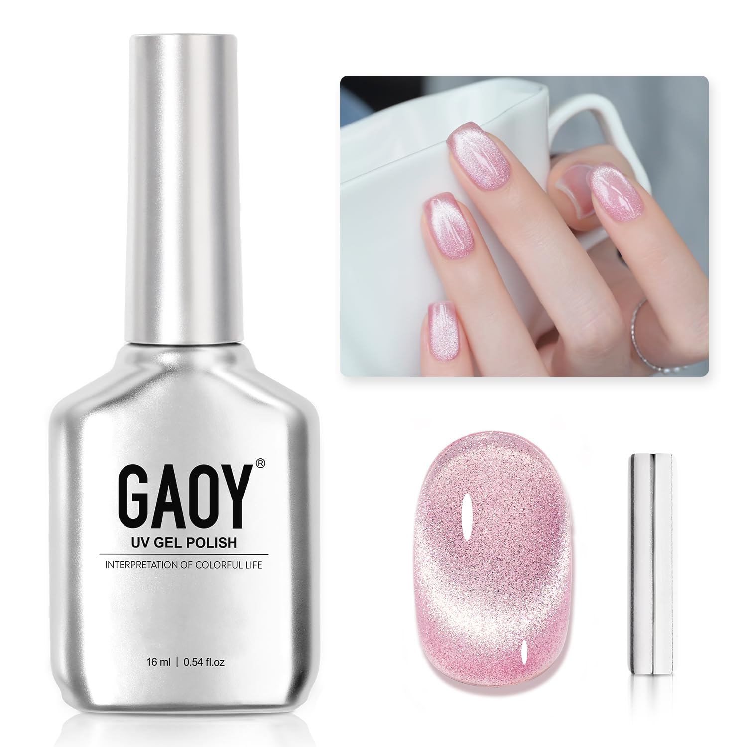 GAOY front bottle view showing 2219 dazzling pink and label benefits