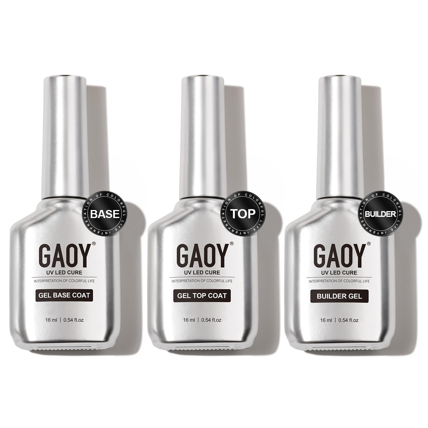 GAOY front packaging showing three 16ml bottles and a clean professional look for salon-ready gel