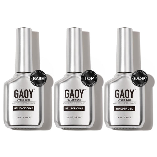 GAOY front packaging showing three 16ml bottles and a clean professional look for salon-ready gel