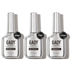 GAOY front packaging showing three 16ml bottles and a clean professional look for salon-ready gel