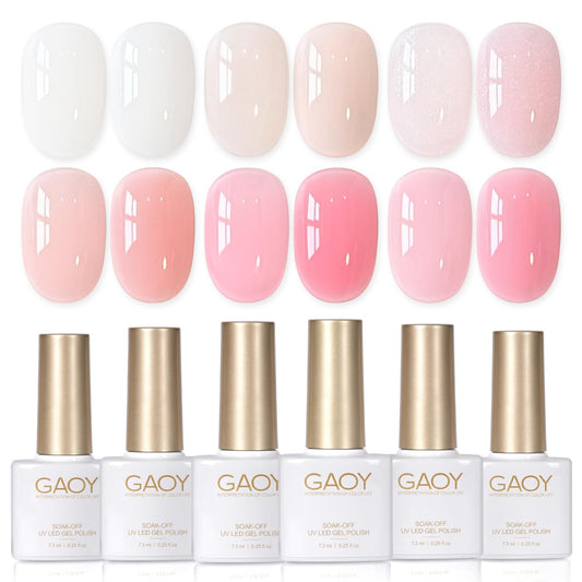 GAOY front packaging showing six rubber base gel bottles and benefits