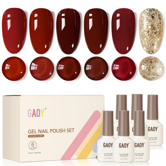 GAOY front packaging showing six seasonal gel polish bottles for quick selection
