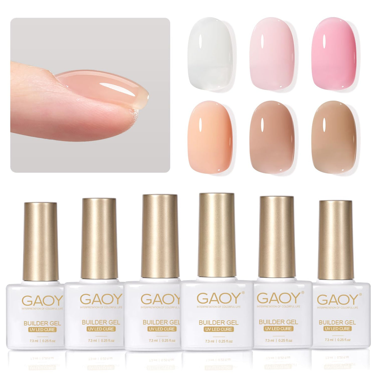 GAOY front packaging showing six builder gel pots and labels for easy selection