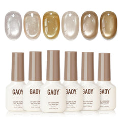 GAOY front packaging showing six glitter gel polish bottles and magnet, appealing display