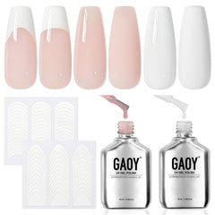 GAOY front packaging of French tip set showing kit contents and benefit of at-home manicures