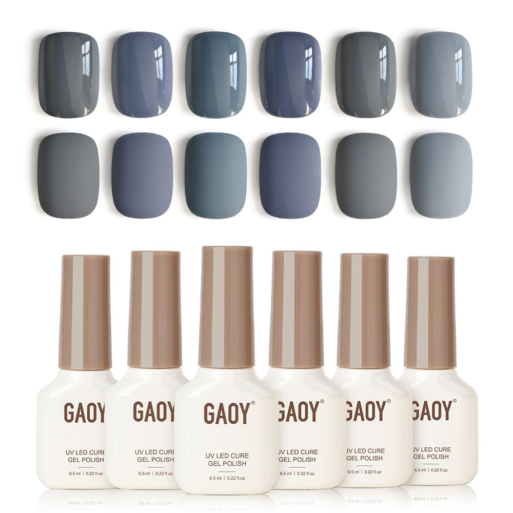 GAOY front packaging showing all six gel polish bottles and kit benefits