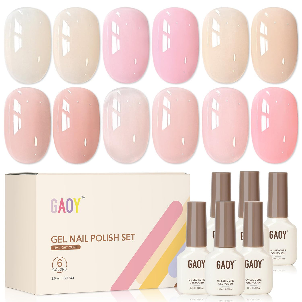 GAOY front packaging showing six jelly gel bottles and kit benefits
