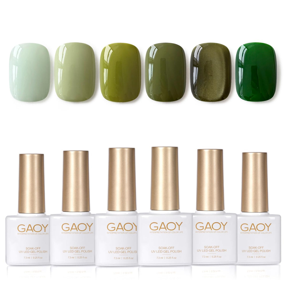 GAOY front packaging showing six dark green cat eye gel bottles benefits quick at-home styling