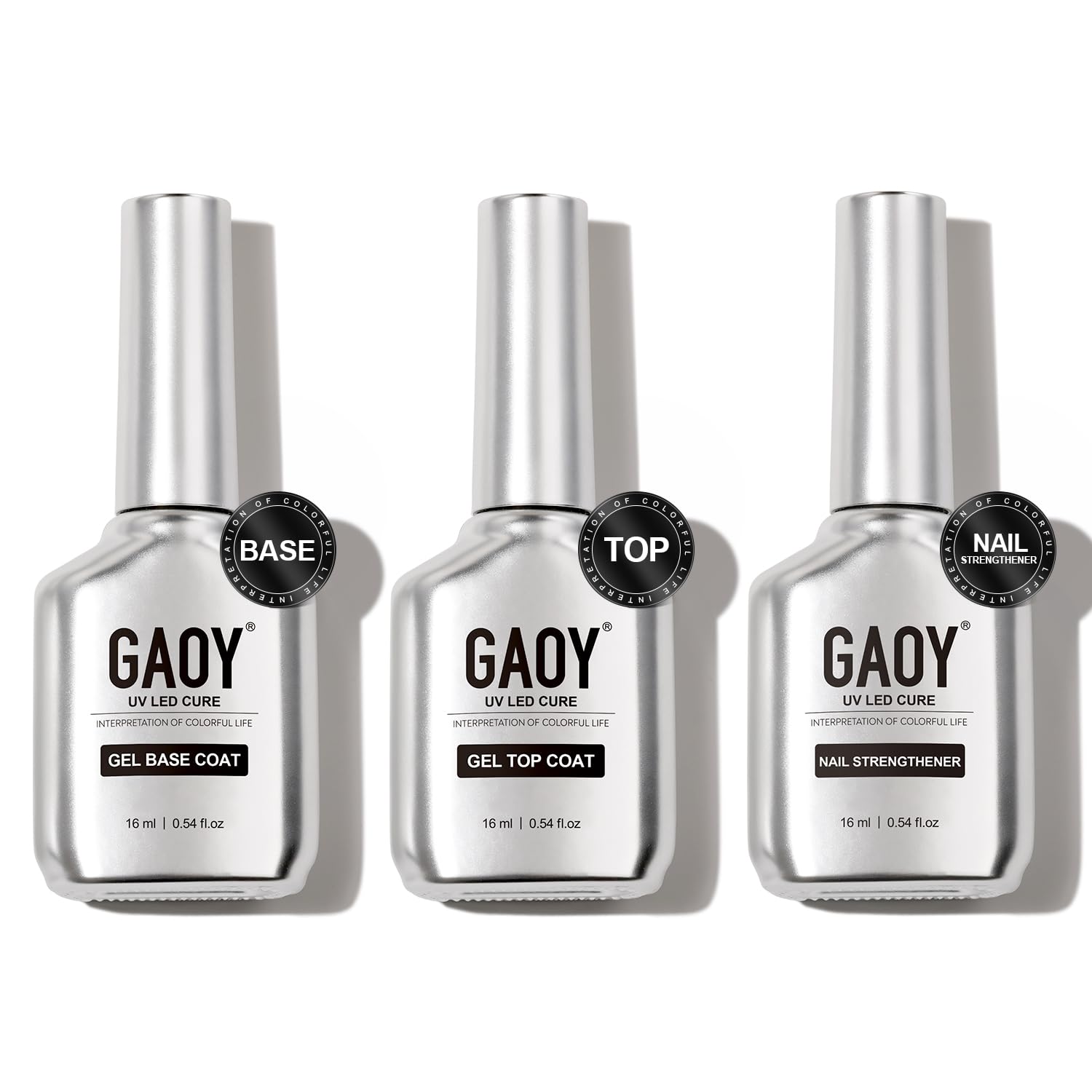 GAOY front packaging showing three 16ml bottles and glossy finish benefit
