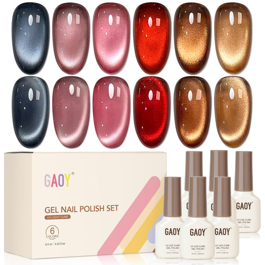 GAOY front packaging showing six gel bottles and magnet, clear kit benefit