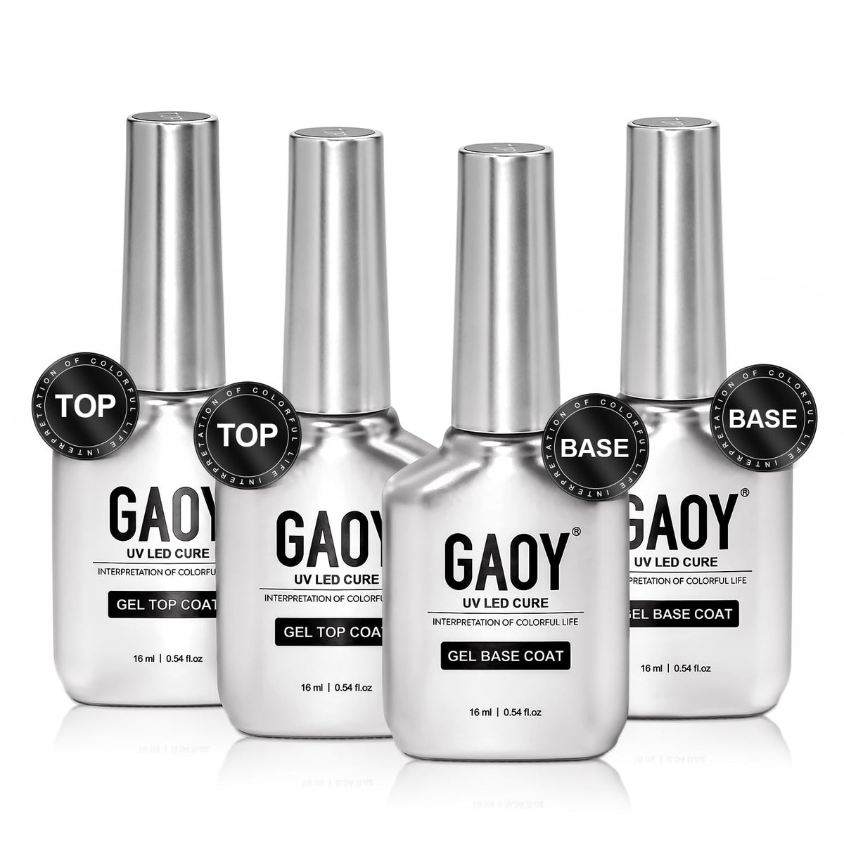 GAOY front packaging showing four 16ml bottles and chrome finish for professional presentation