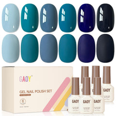 GAOY front packaging showing six navy blue gel bottles and benefits