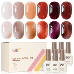 GAOY front packaging showing six sheer gel bottles and kit benefit