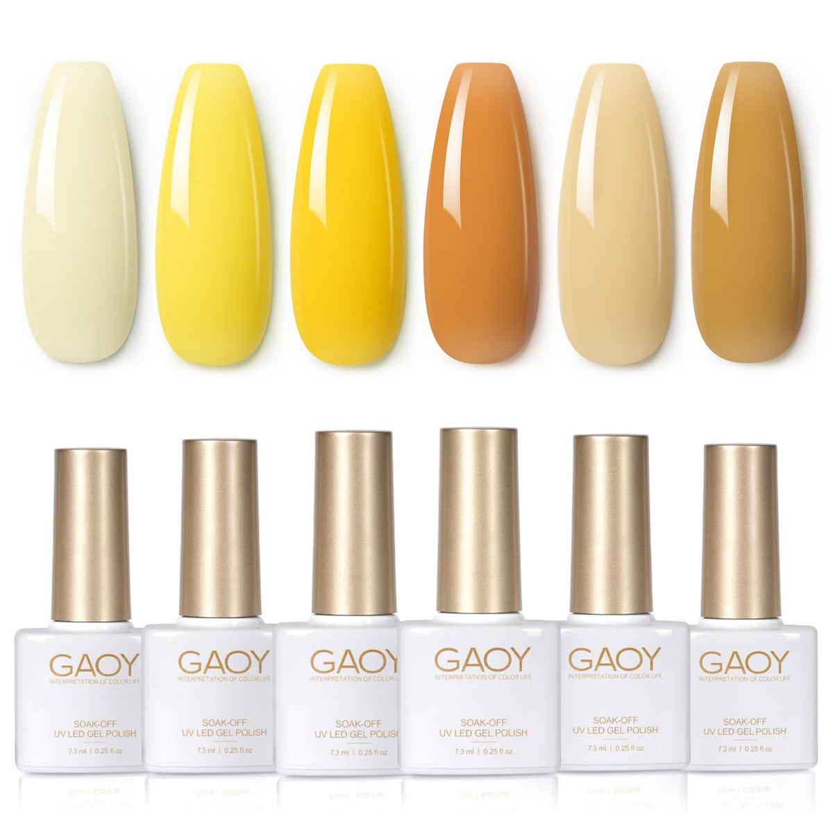 GAOY front packaging showing six pastel bottles and kit benefit of coordinated shades