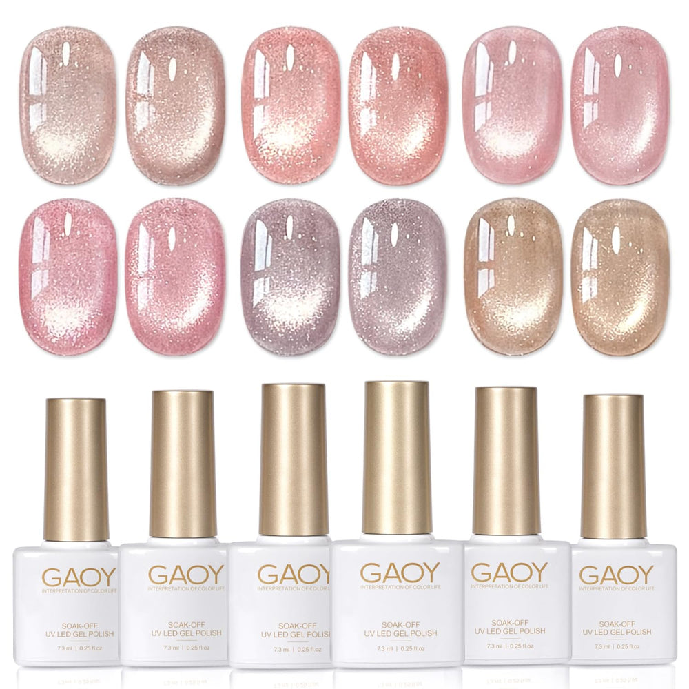GAOY front packaging showing six cat eye gel polish bottles and magnet for easy choice