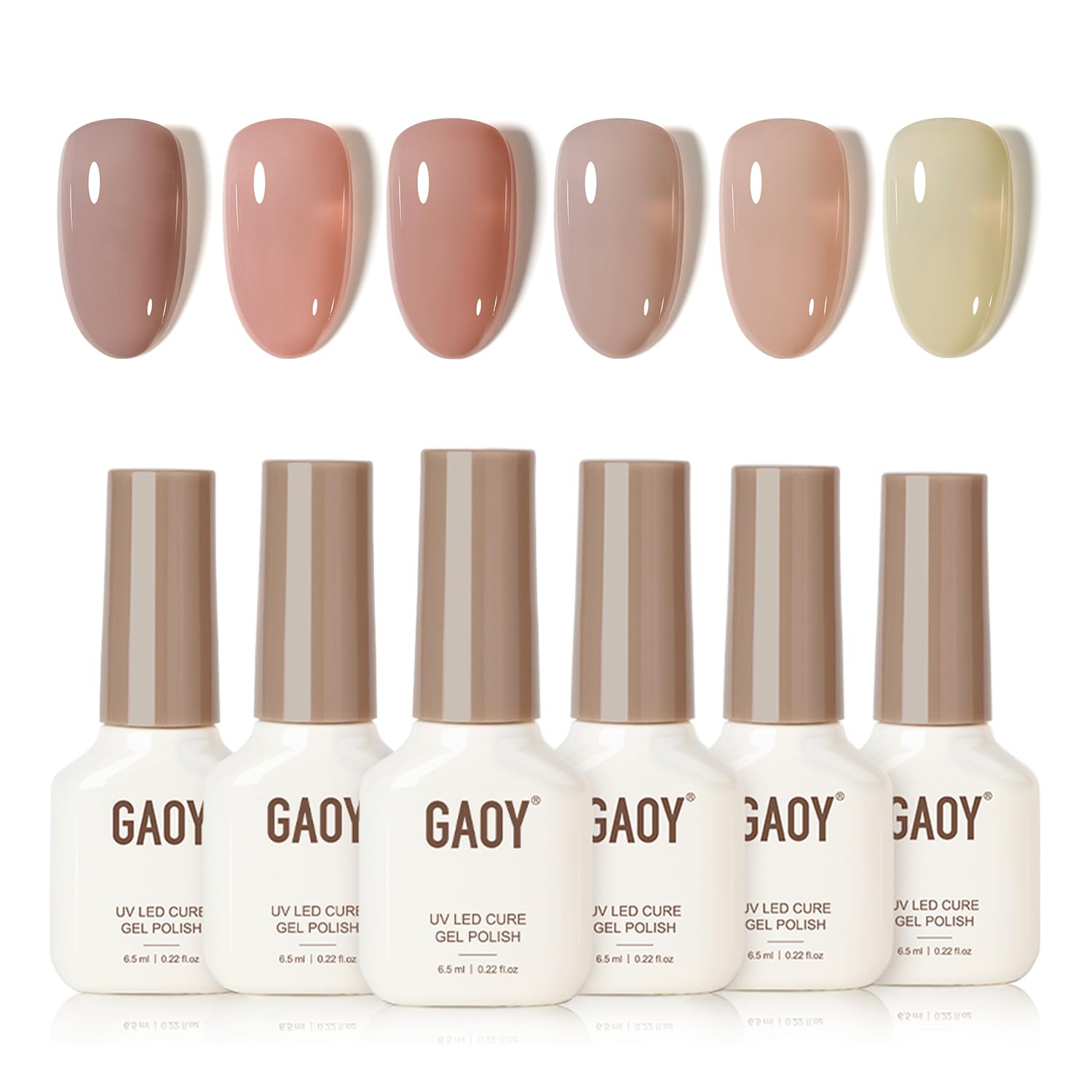 GAOY front packaging showing six silky cream pink nude shades for versatile looks