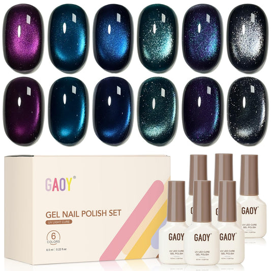 GAOY front packaging with six gel bottles showing color variety and ready-to-use benefit