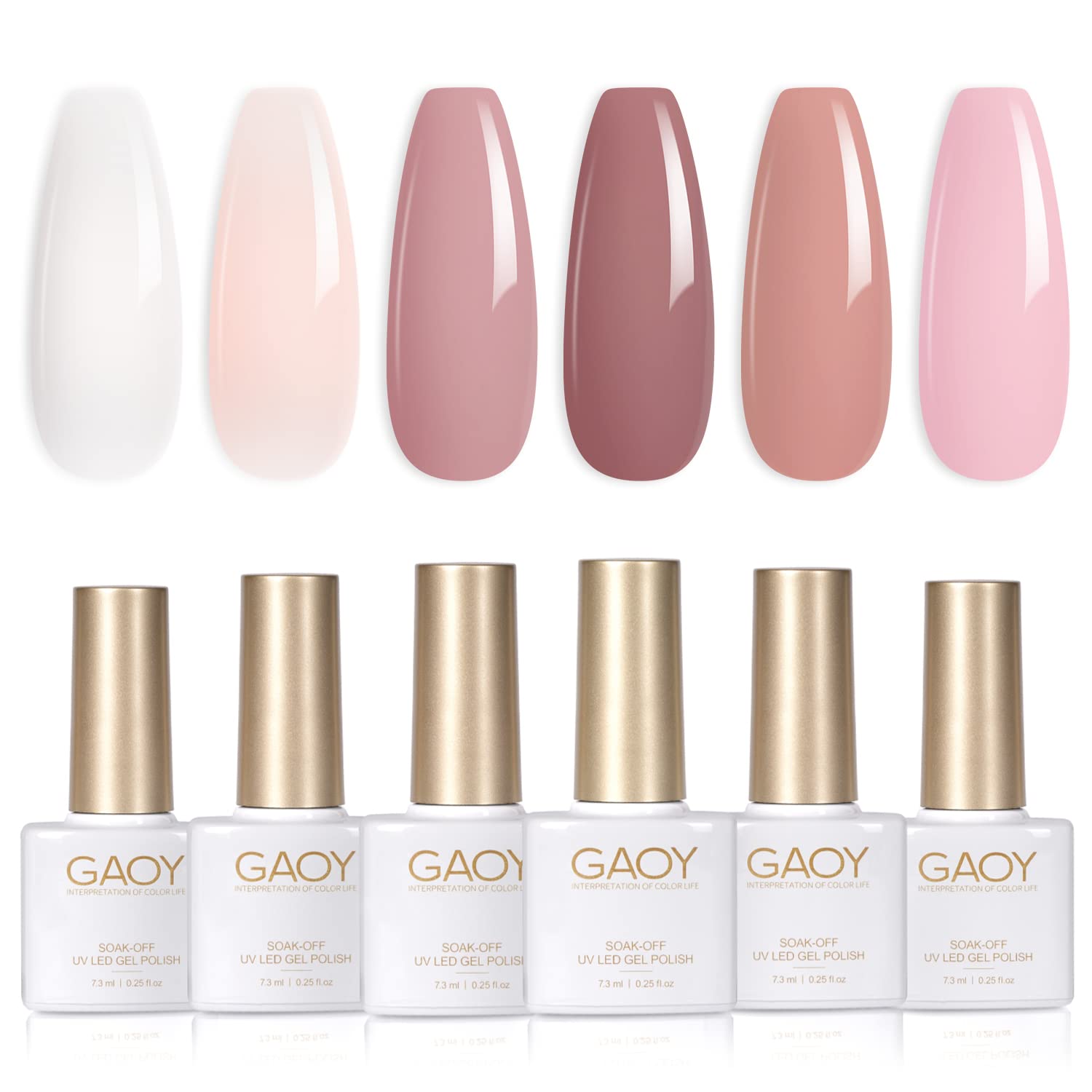 GAOY front packaging with six bottles showing neutral shades and convenience