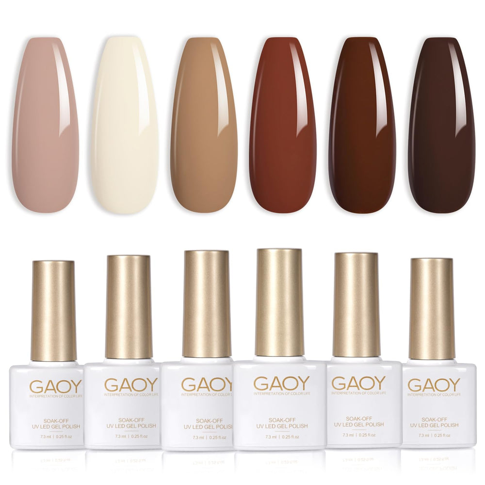 GAOY front packaging showing six neutral gel polish bottles for easy shade selection