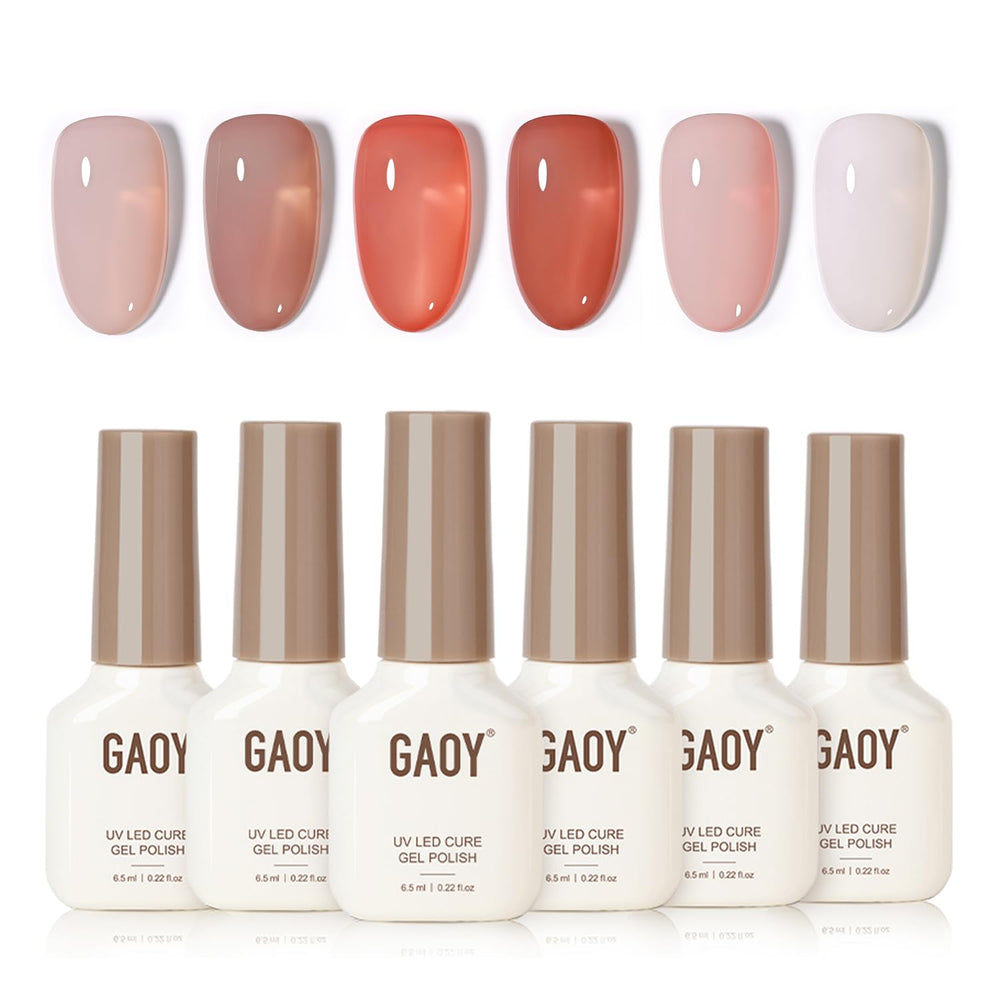 GAOY front packaging showing six sheer gel bottles and included magnet for salon-ready kit