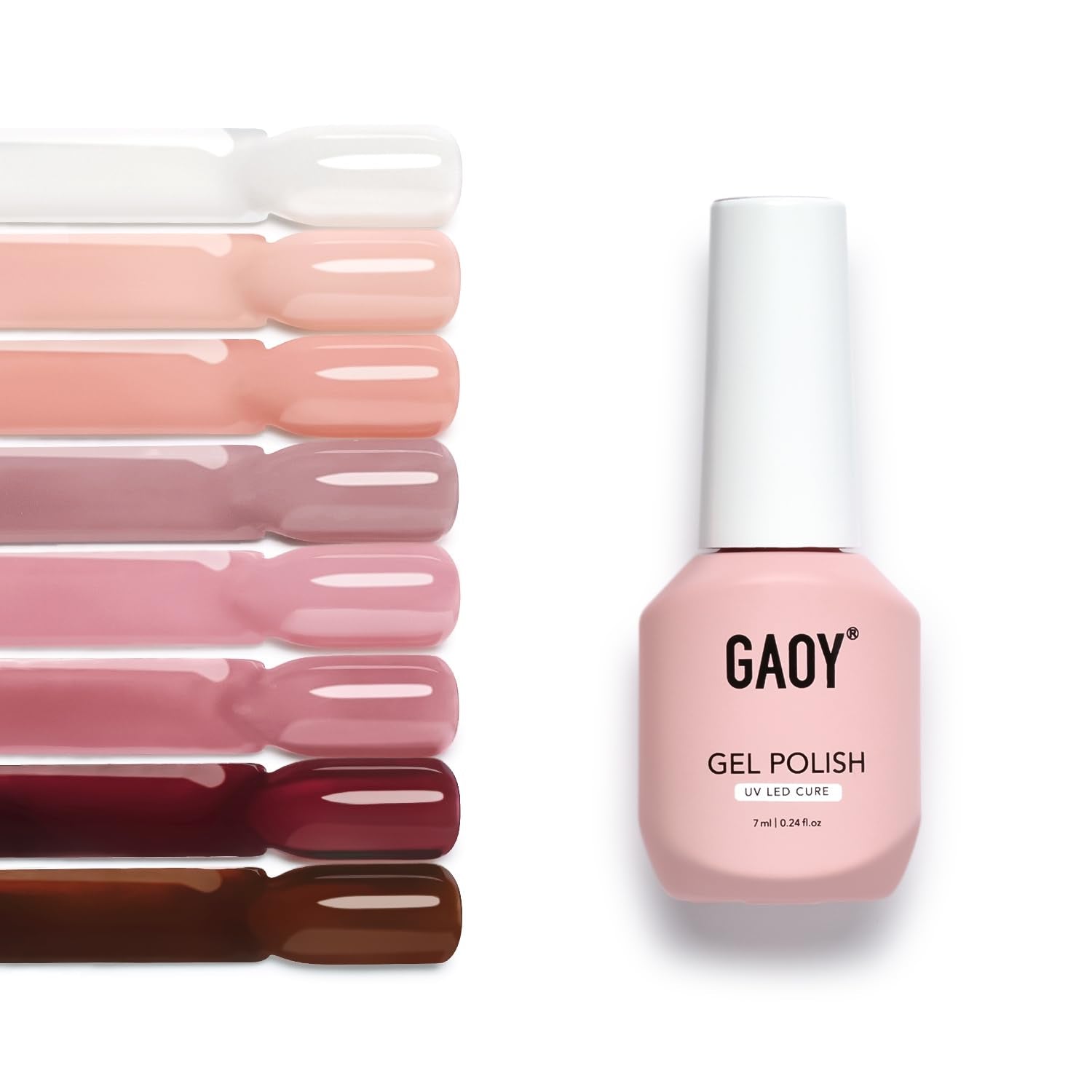 GAOY front packaging showing eight neutral gel bottles and benefits