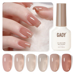 GAOY front packaging showing six sheer gel bottles and kit benefit easy selection