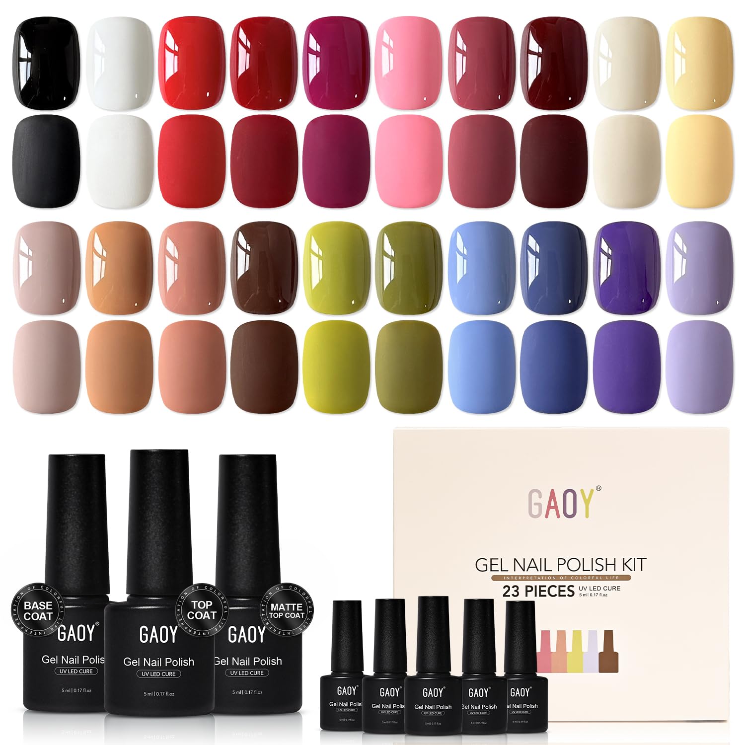 GAOY front packaging showing full 23-piece kit and clear product benefits