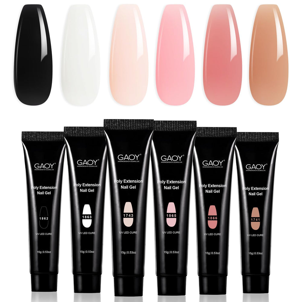 GAOY front packaging showing six poly gel jars and clear kit layout benefit fast selection