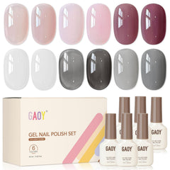 GAOY front packaging showing six milky jelly gel polish bottles for easy selection