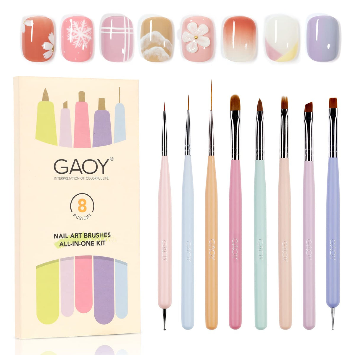 GAOY front packaging showing full 8-piece kit and organized layout for quick selection