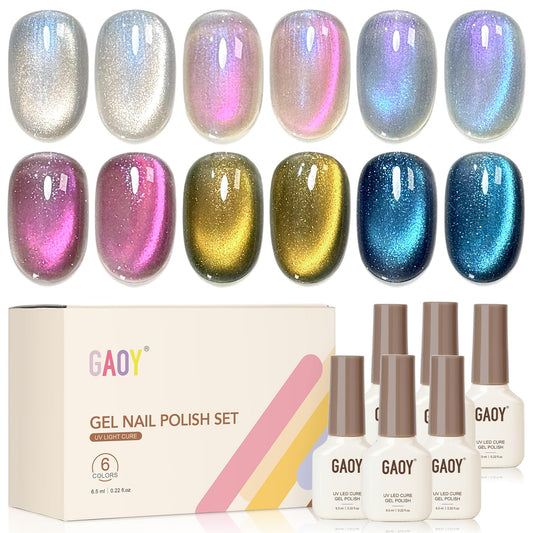 GAOY front packaging showing six glitter gel bottles and magnet, professional kit benefit
