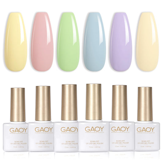 GAOY front packaging showing six gel polish bottles and benefits