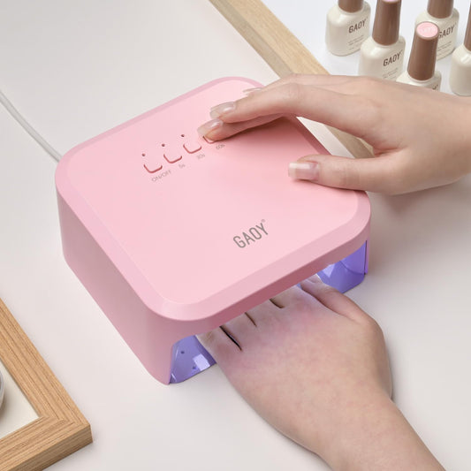 GAOY front view of pink lamp showing compact design and fast curing benefit