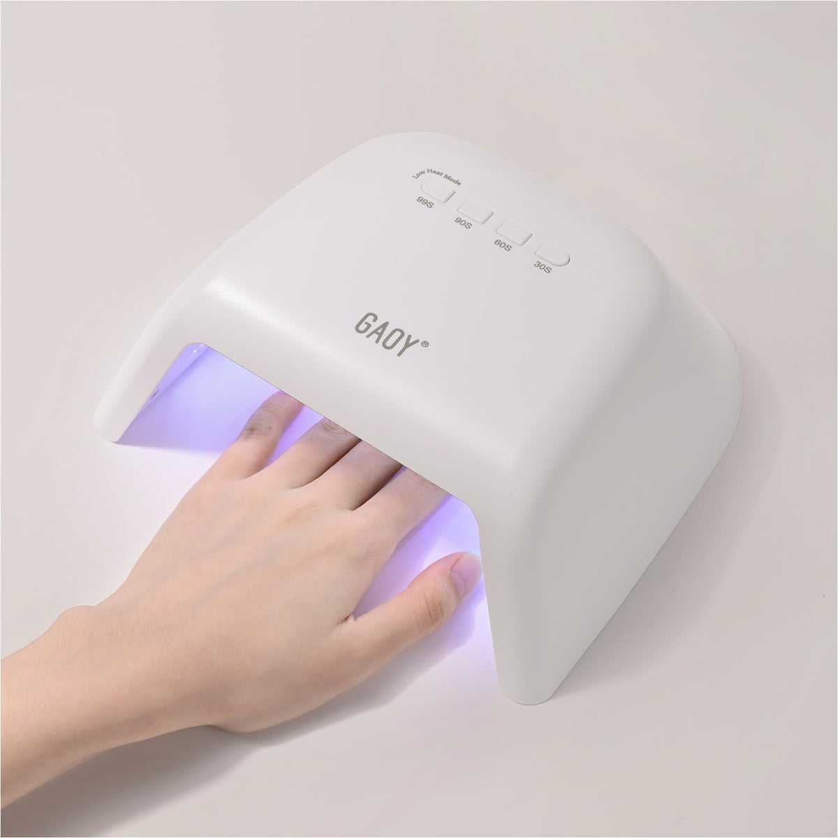 GAOY front view of white UV nail lamp showing compact design and quick curing benefit