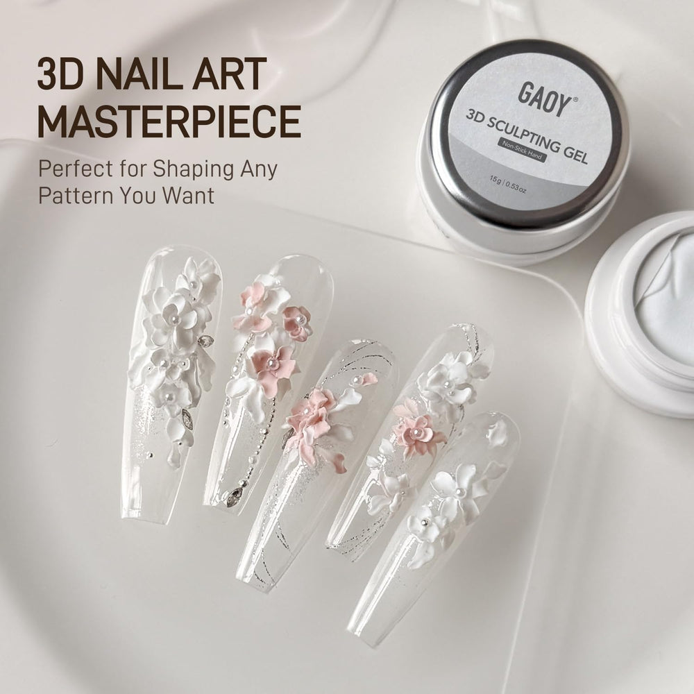 GAOY gel in use with tools and nail showing easy handling and quick shaping