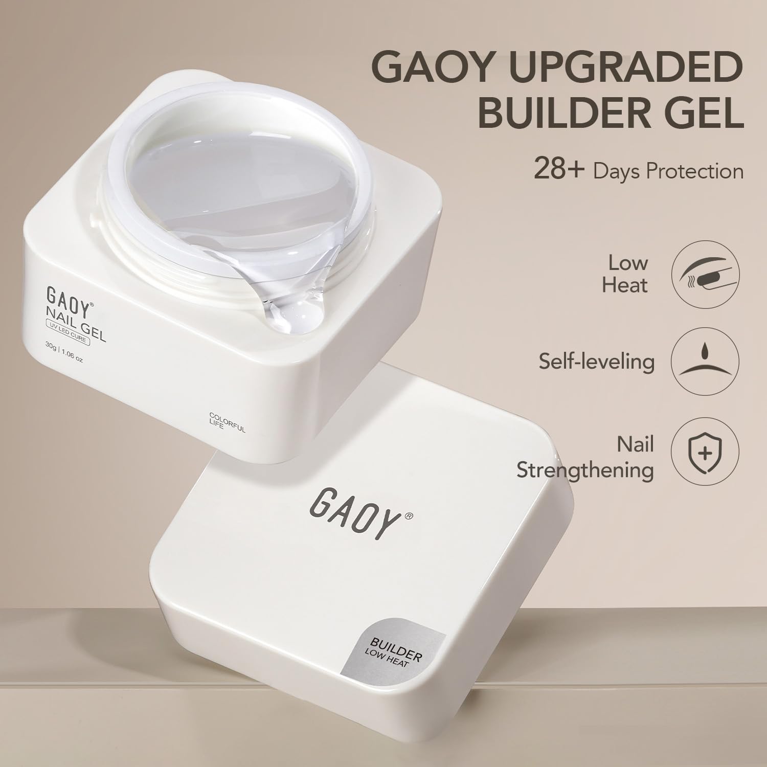 GAOY close-up of gel texture demonstrating self-leveling, smooth application benefit