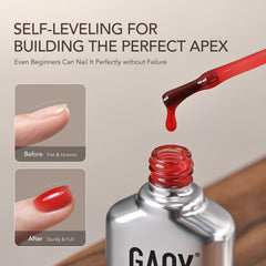 GAOY gel swatch on white card, jelly orange-red translucence benefit