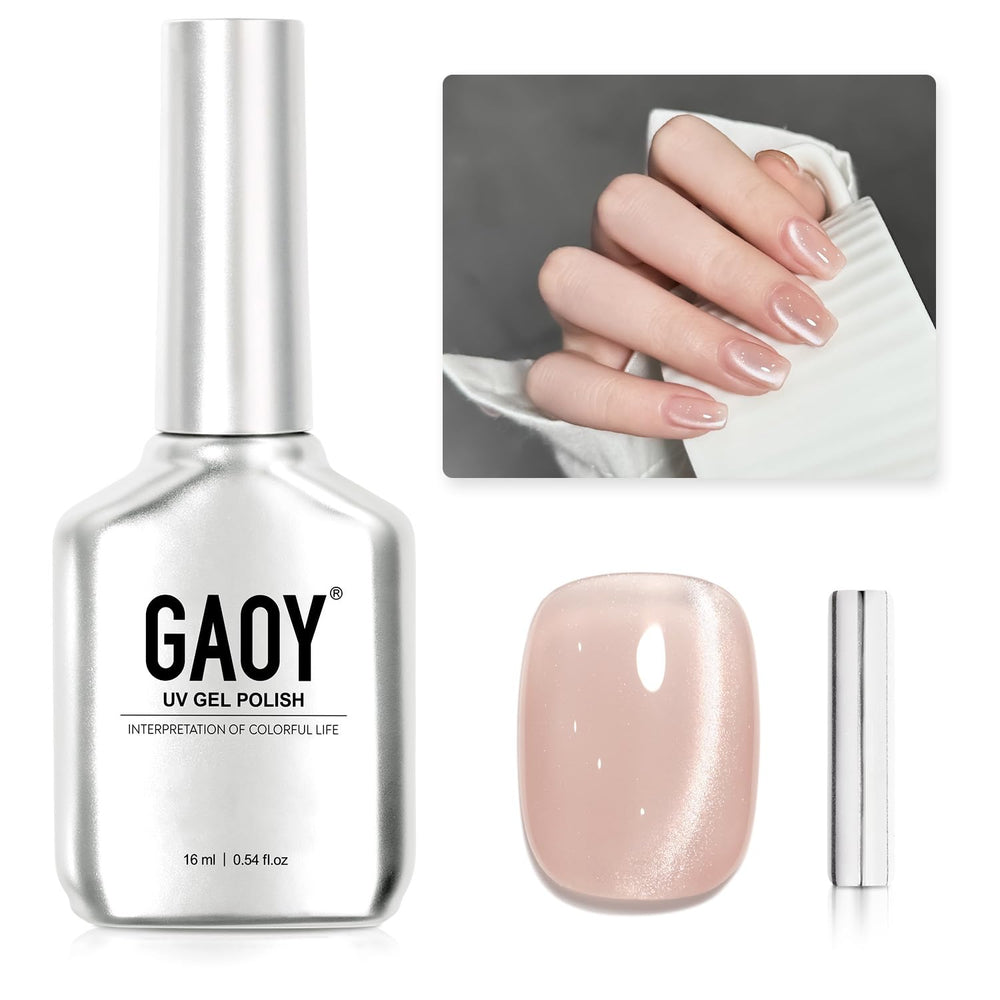 GAOY bottle front view showing Sparkling Nude shade and 16ml size benefits