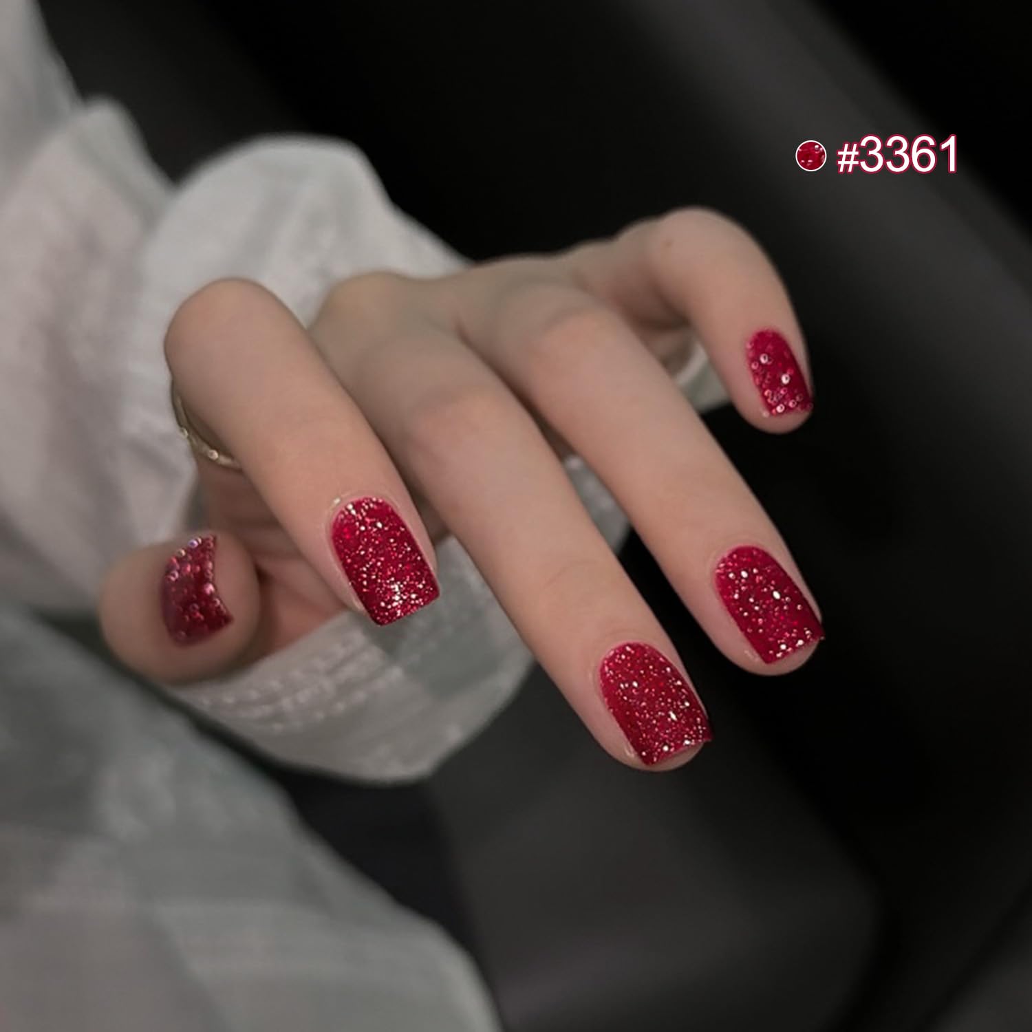 GAOY swatches on nail wheel displaying six pink and peach reflective sparkles for styling ideas