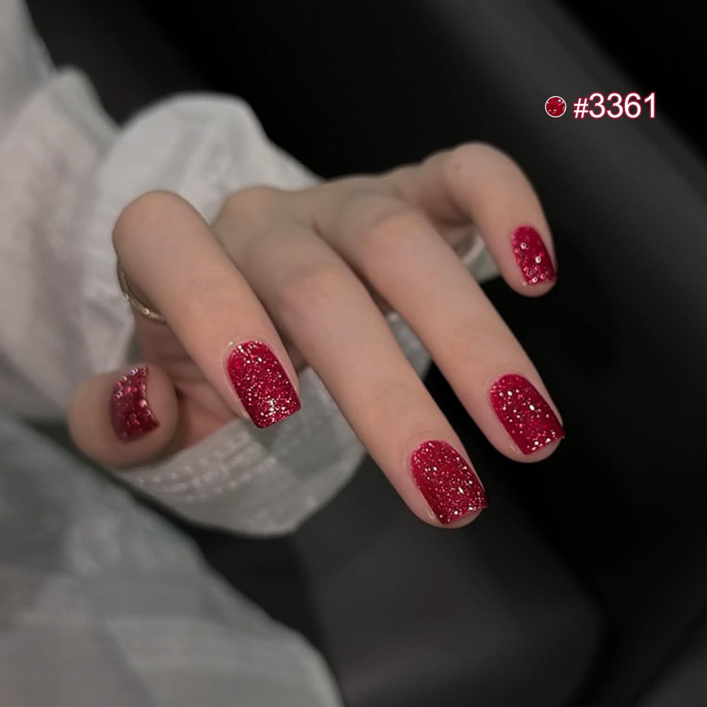 GAOY swatches on nail wheel displaying six pink and peach reflective sparkles for styling ideas